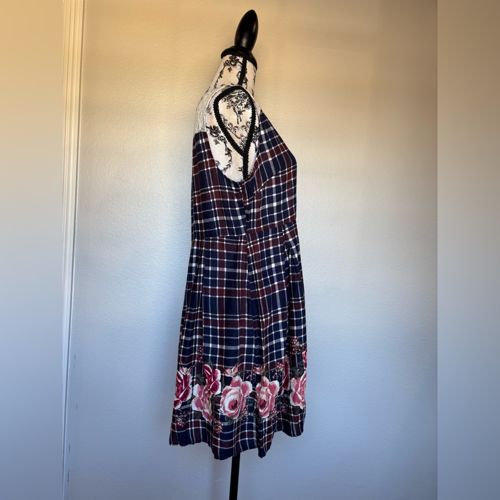 Xhilaration Navy Plaid Midi Dress with Pink Floral Design - Picture 8 of 14